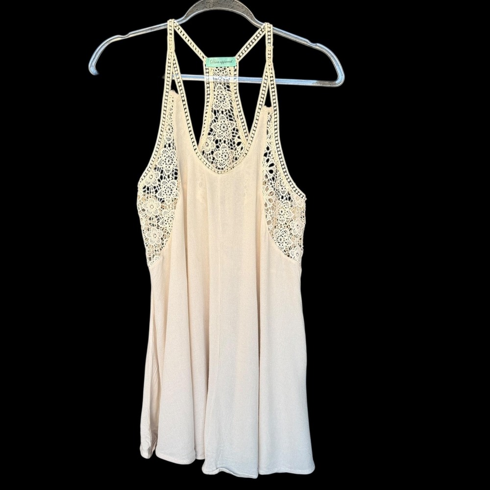 Diva Apparel Tank Top Womens Cream Medium Crochet Racerback Boho Festival
